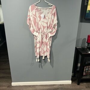Elegant Pink and White Leaf Swim Coverup